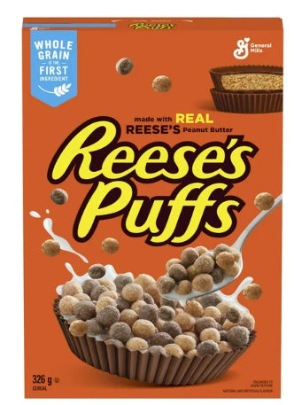 Reese's Puffs Breakfast Cereal, Peanut Butter Chocolate, Whole Grains, 326g