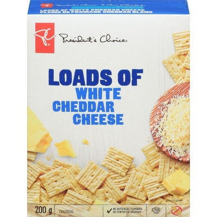 President's Choice Loads Of White Cheddar Cheese Crackers 200g/7.1oz Box - CanadaGrocery