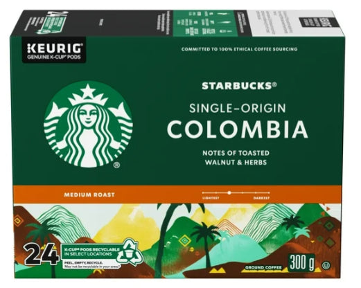 Starbucks Coffee Pods Colombia Medium Roast Walnut & Herbs 24 K-Cups 300 g