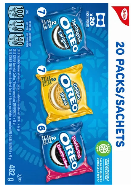 Oreo Chocolate & Double Stuf & Golden Vanilla Sandwich Cookies, 20 pack, 482g