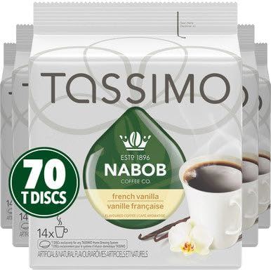 Tassimo Nabob Coffee French Vanilla, 70 T-Discs (5 Boxes of 14 T-Discs)