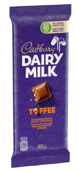 Cadbury Dairy Milk, Milk Chocolate With Buttery Toffee Pieces, Chocolate Bar, 100g