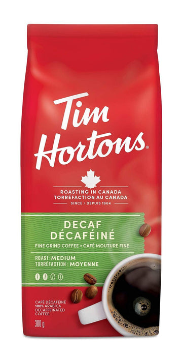 Tim Hortons Decaf Coffee, Finely Ground, Medium Roast, 300g