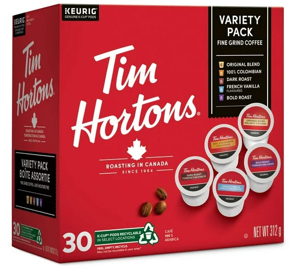 Tim Hortons K-Cup Coffee Cups, 30pc Variety Pack, 312g