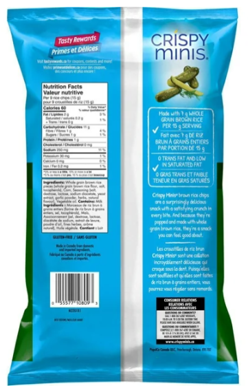 Quaker Crispy Minis Crunchy Dill Flavor Brown Rice Chips, 100g - CanadaGroceryStore