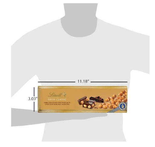 Lindt SWISS CLASSIC Dark Chocolate and Hazelnut Bar, 300g