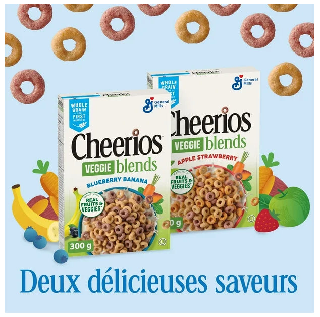Cheerios Veggie Blends Blueberry Banana Cereal, Whole Grains, 300g