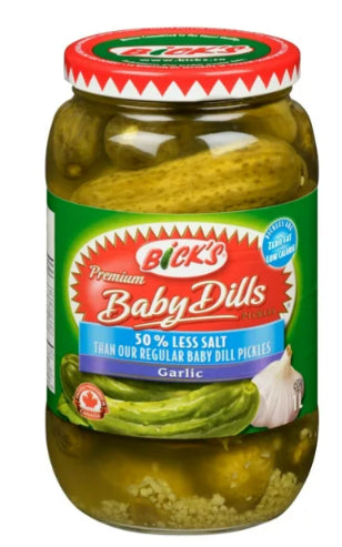 Bick's 50% Less Salt Garlic Baby Dills Pickles, 1L