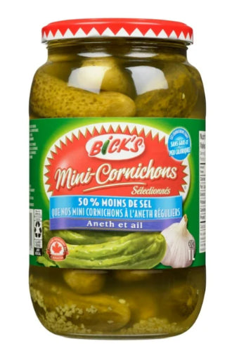 Bick's 50% Less Salt Garlic Baby Dills Pickles, 1L