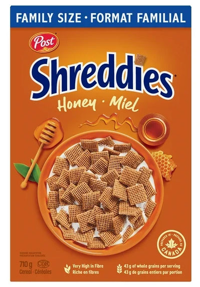 Post Honey Shreddies Breakfast Cereal, Family Size, 710g