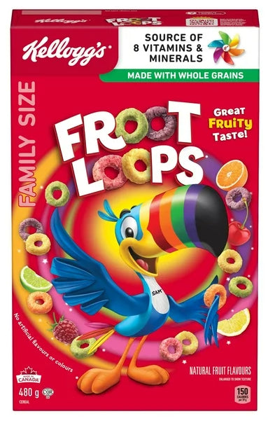 Kellogg's Canadian Froot Loops Breakfast Cereal, Family Size, 480g