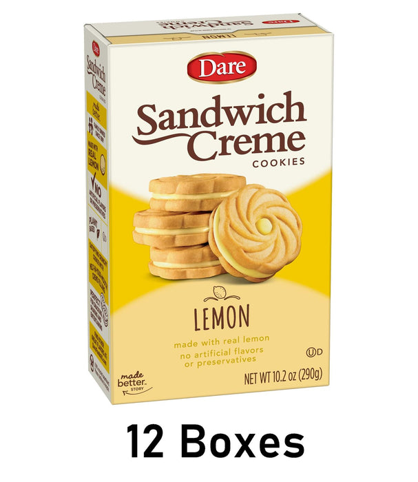 Dare Lemon Creme Cookies Made Fresh with Real Lemon Filling 10.2oz Each 12 Boxes