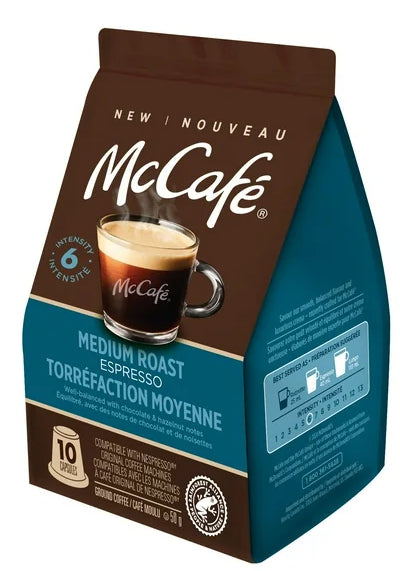 McCafe Espresso Medium Roast Coffee Capsules, Nespresso Original Line Compatible Capsules, 10 Count, 50g