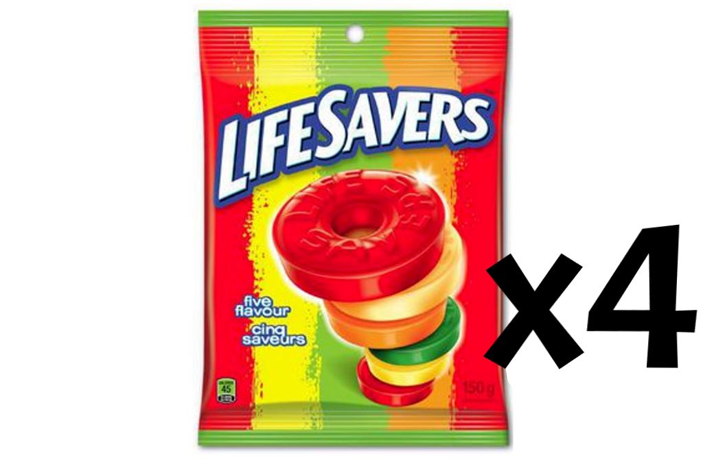 4 Packs of Lifesavers Five Flavor Hard Candy Individually Wrapped Candy 150g