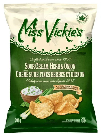 Miss Vickie's Sour Cream, Herb & Onion Kettle Cooked Potato Chips, 200g