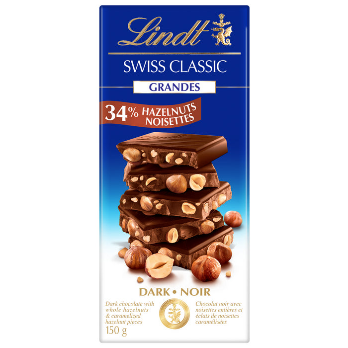 Lindt Swiss Classic Grandes Hazelnut Dark Chocolate Bar 150g/5.25oz