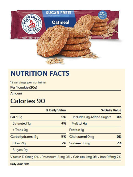 Voortman Bakery Sugar Free Oatmeal Cookies 8oz, 2 PACKS