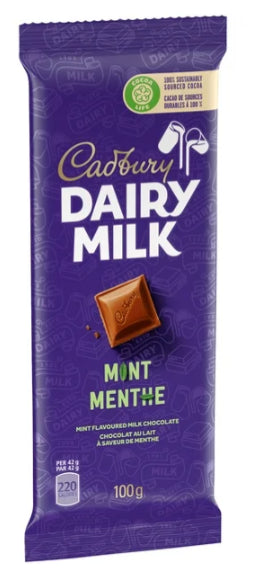 Cadbury Dairy Milk, Mint Flavored Milk Chocolate, Chocolate Bar, 100g