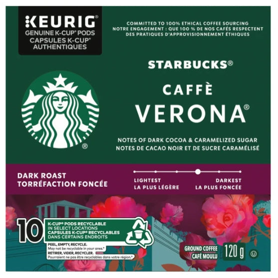 Caffe Verona Dark Roast Ground Coffee K-Cup Pods Box, 10 pc, 120g
