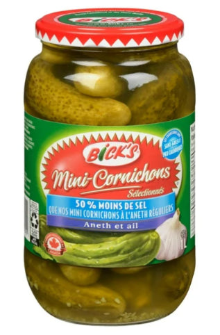 Bick's 50% Less Salt Garlic Baby Dills Pickles, 1L