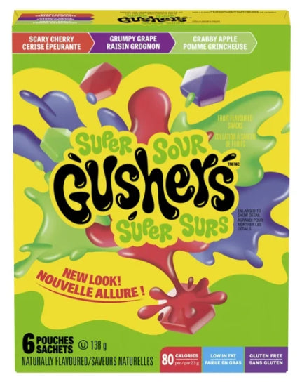 Fruit Gushers by Betty Crocker Super Sour, 6 Pouches, 138g