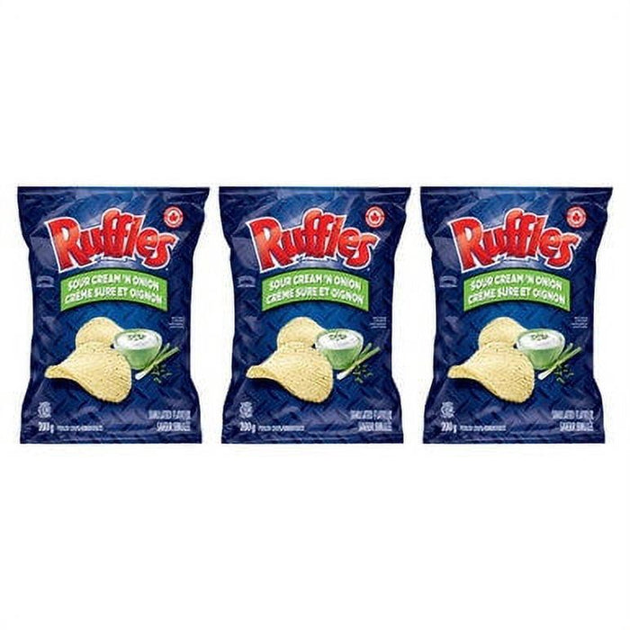 Ruffles Sour Cream 'N Onion Potato Chips 200g/7.05oz Each 3 Bags