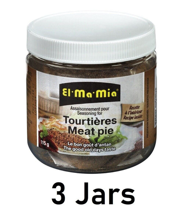 El Ma Mia Seasoning for Tourtieres / Meat Pie 115g Each 3 Jars