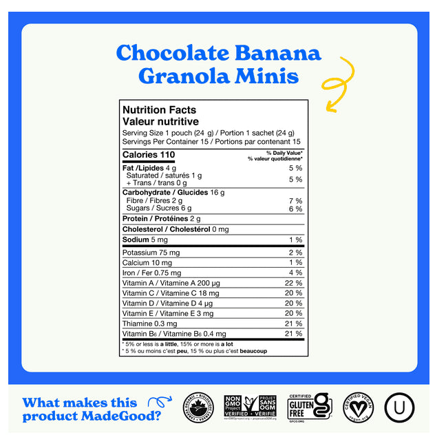 MadeGood Chocolate Banana Granola Minis, 15 x 24g