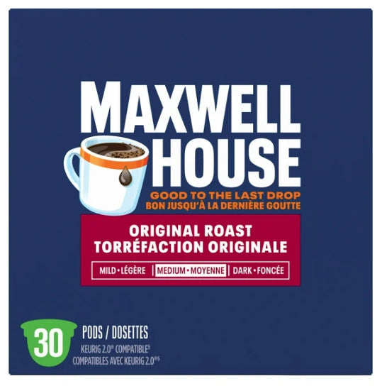 Maxwell House Original Roast Coffee Certified Compostable K-Cup Coffee Pods, 30 Pods, 285g