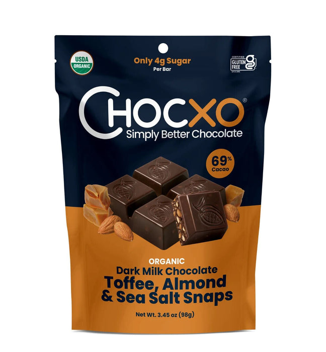 Chocxo Dark Milk Chocolate Toffee, Almond & Sea Salt Snaps 98g Each 2 Bags