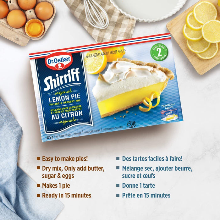 Dr. Oetker Shirriff Pie Filling and Dessert Mix Lemon 425 Grams/15oz BOX - CanadaGrocery