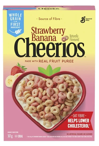 Cheerios Strawberry Banana Breakfast Cereal, Gluten Free, Whole Grains, 317g