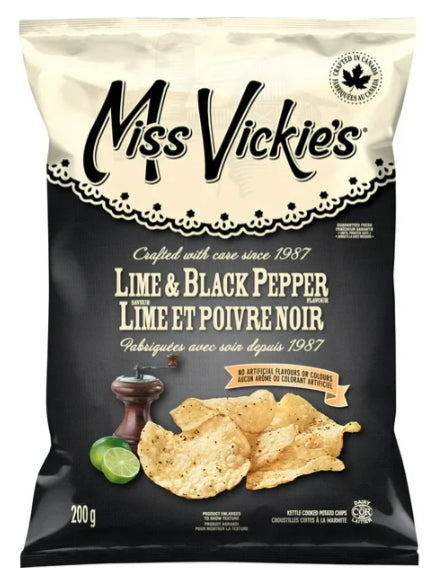 Miss Vickie's Lime & Black Pepper Kettle Cooked Potato Chips, 200g