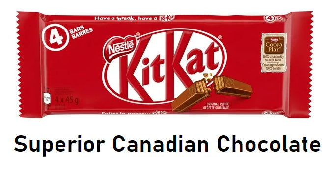 Nestle Kitkat Chocolate Bars with Superior Canadian Chocolate, 45g Each 4 Bars