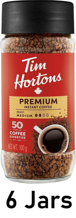 Tim Hortons Premium Instant Coffee Medium 100g /3.5oz Each 6 Jars