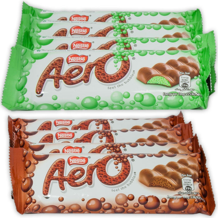 Nestle Aero Milk Chocolate and Peppermint Bars (4 Full Size Bars of Each)