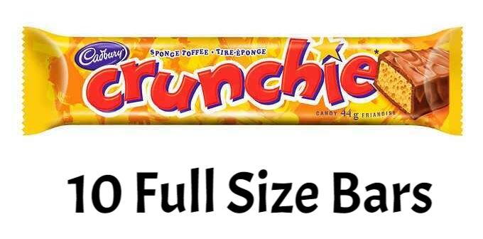 Cadbury Crunchie Chocolate Bars Full Size 41g Each 10 Bars From Canada