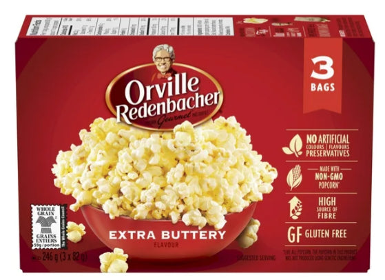 Orville Redenbacher Extra Buttery Microwave Popcorn, Non-GMO, 3 x 82g, 246g