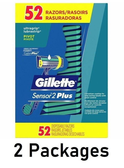 52 Razors Gillette Sensor2 Plus, UltraGrip, Pivot Chromium Coating, 2 Packs