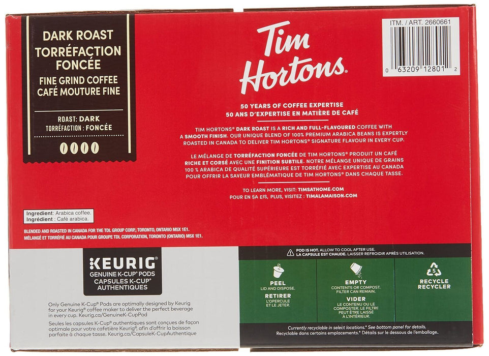 Tim Hortons Dark Roast Coffee, Single-Serve K-Cups for Keurig Brewers, 80 K-Cups