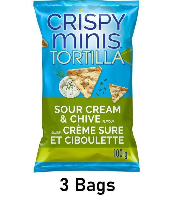 Quaker Crispy Minis Tortilla Sour Cream & Chive Rice Chips 100g Each 3 Bags